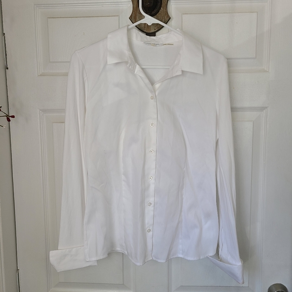 (1332) Calvin Klein Woman's Long Sleeve Blouse, Size: Medium Color: White - Picture 4 of 12